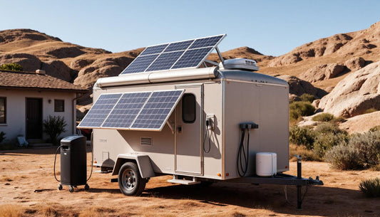 Solar panels mounted on a trailer roof