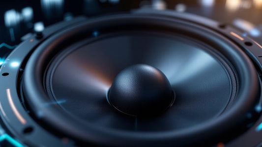 A close-up of a sleek 2-ohm car speaker, showing its cone and terminals.