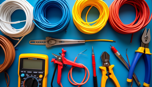 An image of rolled wires with other electrical tools.