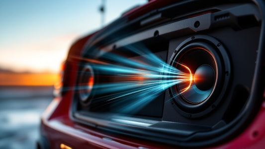 A completed car audio system with the amp and subwoofer integrated into the vehicle.