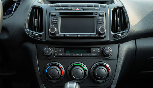 an audio setup of a car showing the car's dashboard and speaker areas.