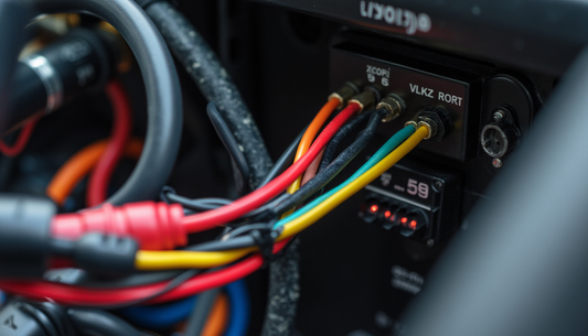 a close-up view of car audio wires being connected