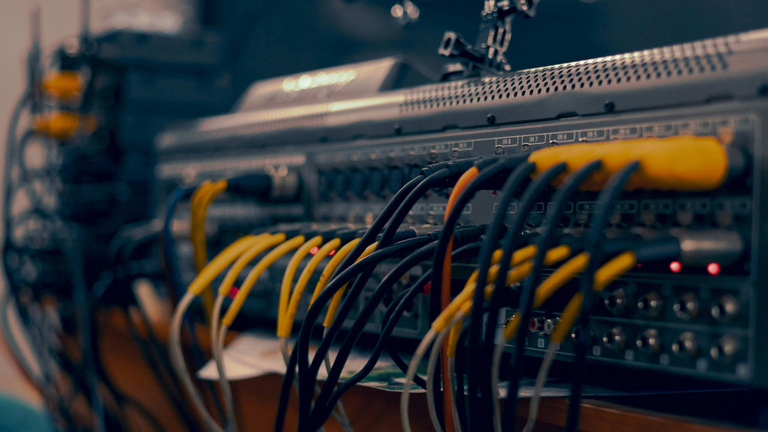 A  close-up of a back of amplifier